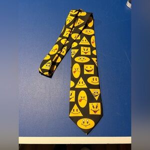 Ralph Marlin Vintage 1997 Black Yellow Smiley Face  Block Polyester Men Tie